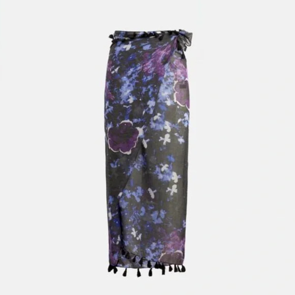 Peter Som Sarong Cover Up Dream Floral Print Tasseled Meteorite Purple OS NWT - Picture 1 of 5